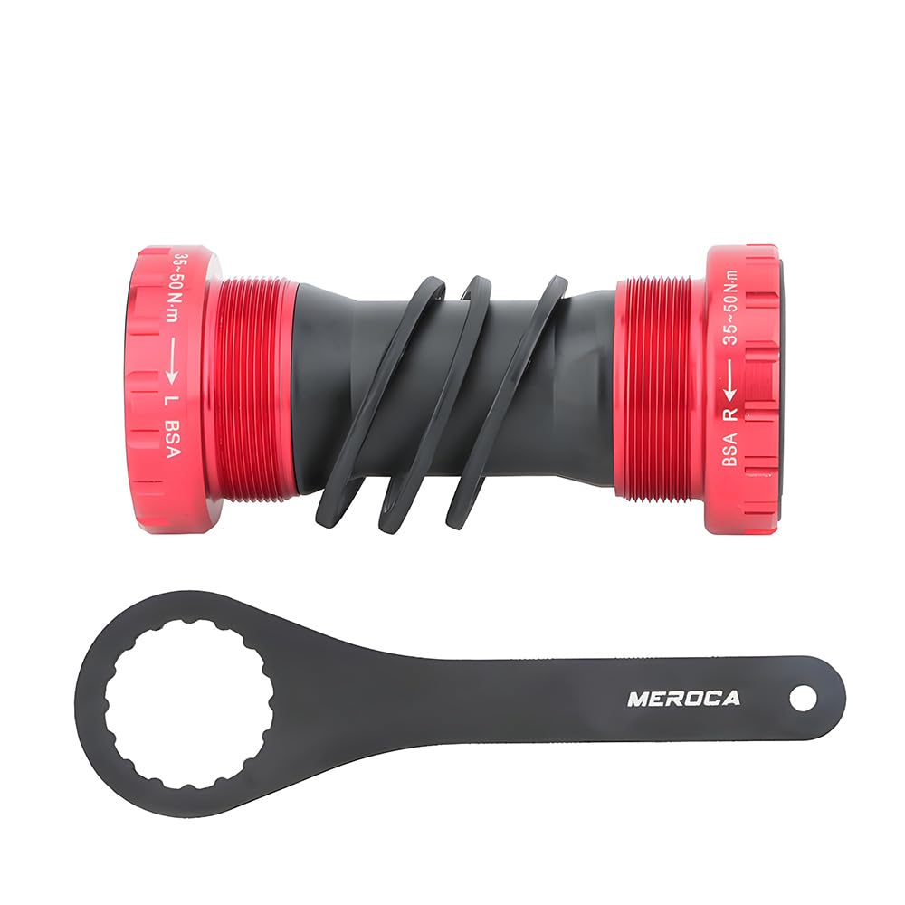 HillMiles MTB Bike Bearing Bottom Bracket, BSA 68-73mm BB Bottom Bracket, Bicycle bottom bracket for Mountain Road Bikes (Bottom Bracket with Wrench, Red)