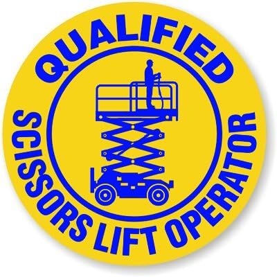Qualified Scissor Lift Operator (2 Pack) Full Color Printed Sticker by StickerDad® (Size: 2" Color: Yellow/BLUEfor Hard Hat, Helmet, Windows, Walls, Bumpers, Laptop, Lockers, etc.