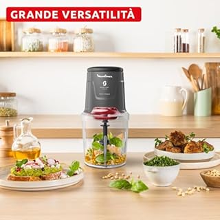 Moulinex Easy Press, Tritatutto Elettrico con Potente Motore da 600W, 4 Lame Affilate in Acciaio Inox, Capacità di 500ml, Colore Hippo Iron, AT740H