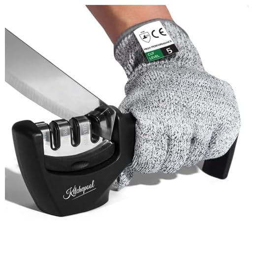 4-in-1 Knife Sharpener Kit with Cut-Resistant Glove, 3-Stage Quality Kitchen Knife Accessories to Repair, Grind, Polish Blade, Professional Knife Sharpening Tool for Kitchen Knives (Black)