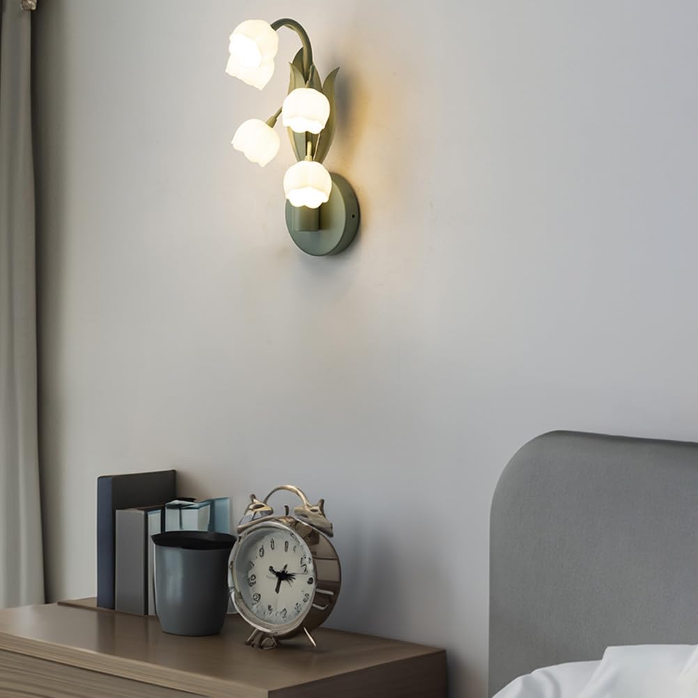 11Kinkiet ścienny LED EaEa do wnętrz, styl rustykalny, 5 kwiatów lilii, lampka przyłóżkowa, G4 15 W 3000 K–6000 K, nowoczesna, kreatywna lampka nocna do przedpokoju, sypialni i salonu, zielony