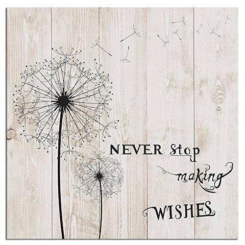Abstract Flower Canvas Wall Poster Decor Black Dandelion With Never Stosp Making Wishes Quotes Picture Print Wood Background Painting Wall Decoration For Bathroom Bedroom Vintage Floral Landscape Photo 24"X24" Easy To Hang #TOP12