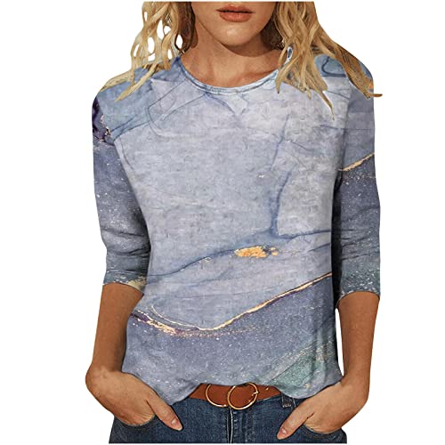 Blusa feminina verão outono manga 3/4 2023 roupas algodão gola careca gráfico ajuste solto camiseta