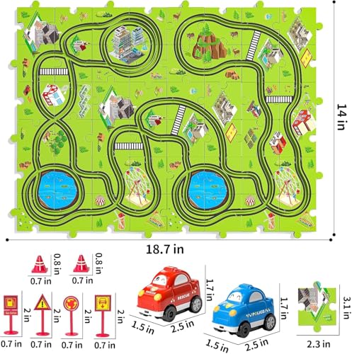 image for TEMI 48 Pieces Puzzle Race Tracks Car Set Toys for Kids Ages 3-5 - Tod