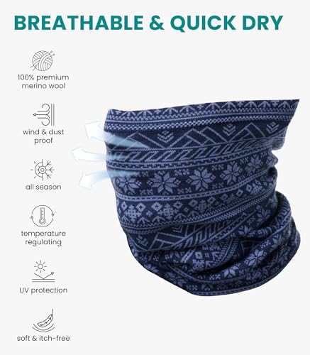 Image of Merino Wool Sun & Wind-proof Neck Gaiter 17.5um - Breathable Multi-Use Face Covering - Neck Warmer & Ski Mask for Women, Men