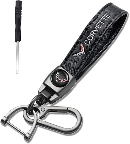 KIKKS Llavero de cuero genuino para Corvette llavero de acero inoxidable para mujeres y hombres regalo familiar