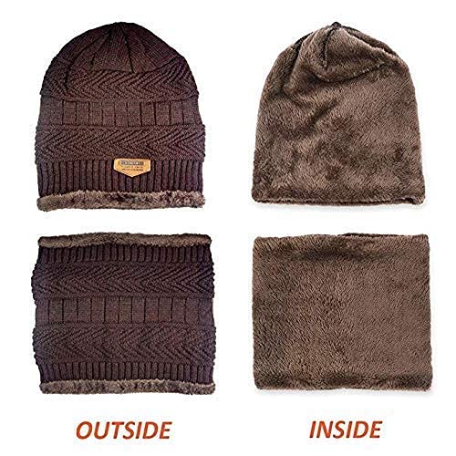 VKG Pack of 2 Ultra Soft Women Standard 2Pcs Snow Proof Inside Winter Warm Fleece Fur Wool Beanie Cap with Muffler (Brown) 3