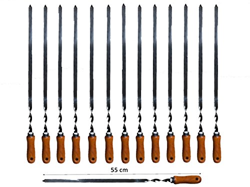 walexo Grillspieße Schaschlikspieße Schampura Edelstahl 550x10x2mm mit Holzgriff (14 x Schaschlikspieße) Cover