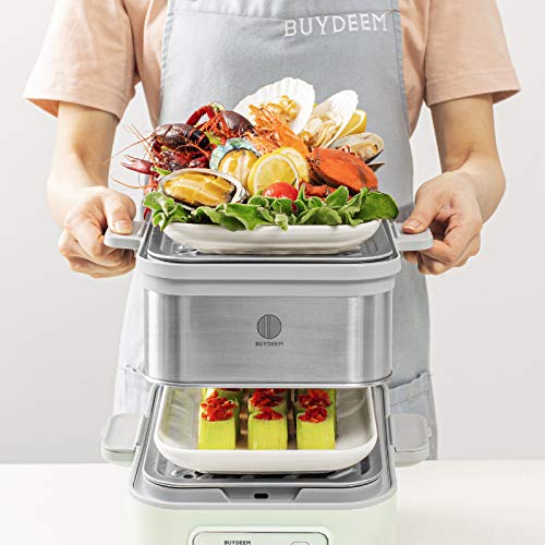BUYDEEM G553 Two-Tier 10-Quart Electric Food Steamer for Cooking, One Touch Vegetable Steamer, Digital Multifunctional Steamer, Quick Steam in 60s, Stainless Steel Steamer Tray, No Stew Pots Included