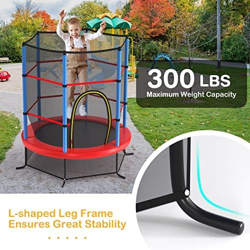 GYMAX 55” Trampoline for Kids, Toddler Trampoline with All-Round Safety Enclosure Net & Double Side Zipper, Indoor/Outdoor Kids Mini Rebounder Trampoline, Birthday Gift for Boys Girls Age 3-6 5