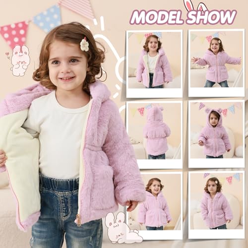Image of UVIPC Toddler Girls Winter Coat Fleece Jacket Overcoat Kids Faux Fur Hooded Outwear Clothes Warm Thicken 1-8 Years