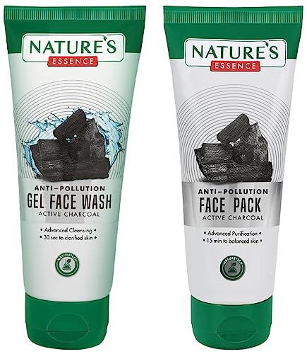 Image of Nature's Essence Active Charcoal Anti Pollution Face Pack, 65 ml + anti-pollution gel face wash Active Charcoal, 65 ml