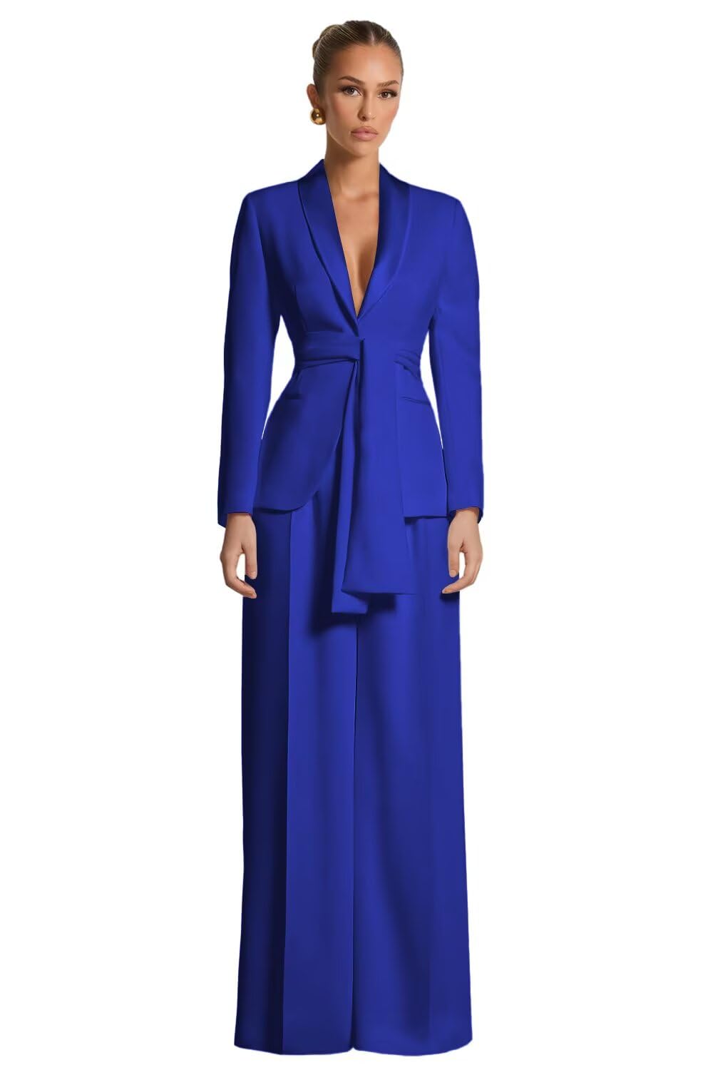 Pant Suits for Women 2 Piece Dressy Casual Womens Suit with Belt Elegant Wedding Guest Suits for Women