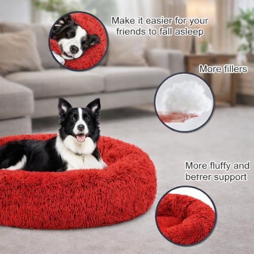 Image of ZEXSAZONE Summer Round Donut Pet Bed for Cats and Puppies Dogs, Cozy and Plush, Raised Bedside Support, Both Sides Use Like 2 in One, Washable Sizes for Small, Medium and Large Pets (Red Medium)