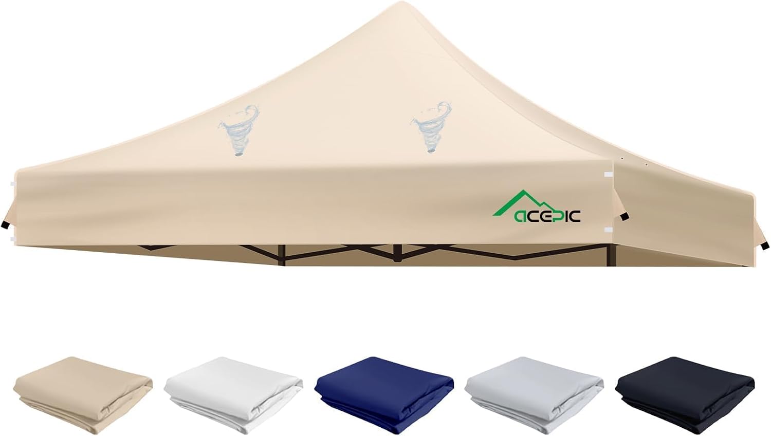 ACEPIC Heavy Duty 10x10 Peak Pole Canopy Replacement Top (Khaki, Top Only)