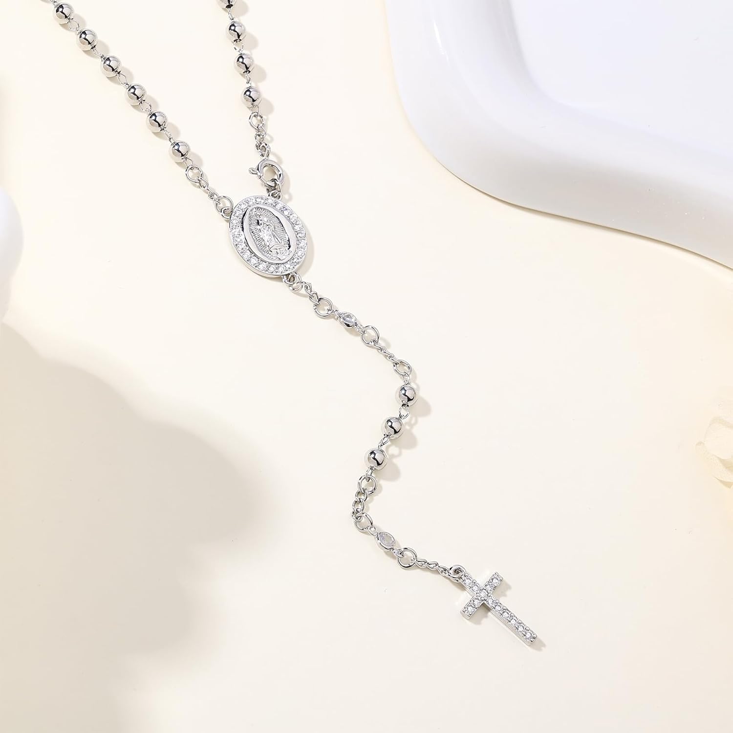 FEEL STYLE Virgin Mary Rosary Necklace for Women - 14K Gold Plated Y-Necklace for Women Cross Necklace Religious Jewelry - Image 5