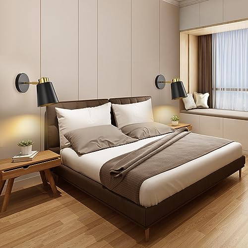 SHIWEIDA Rotatable Angle Black Wall Sconce Set of Two,Metal Vintage Dimmable Wall Sconces,Industrial Wall Lights for Bedroom Bedside Doorway