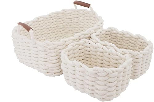 Miniatura 8 de JJSQYLAN Cesta de almacenamiento de manta de cuerda de algodón para estantería, pequeña canasta tejida decorativa para organización y almacenamiento
