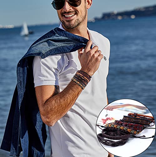 Firazio 42Pcs Braided Leather Bracelets For Men Women Wrap Wood Beads Cuff Bracelet Hemp Cords Ethnic Tribal Handmade Wrap Wristband Bracelets Set Adjustable #TOP1