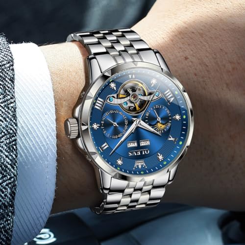 Image of OLEVS Mens Automatic Watches Self Winding Mechanical Luxury Dress Stainless Steel Waterproof Wrist Watches for Men
