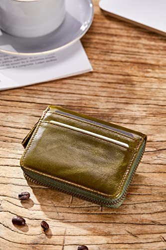 Image of Vintage Full Top Grain Leather Wallet RFID Blocking Multi Card Case with Zipper Pocket Card Holder for Men Women Gift Box