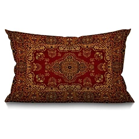 BGBDEIA Persian Carpet pattern Lumbar Cushion Cover 30X50cm 12x20 Inch Decorative Bedroom Living Room Antique Print Red Rectanglar Throw Pillow Cover for Bed Sofa Couch Cover