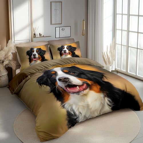 Bettwäsche Set 155 x 220 cm Tiere Hund Licht Wende Motiv Microfaser bettwäsche mit Kissenbezug 80x80 cm, Bügelfrei Knitterfrei Bettbezug, Erdiges Braun, für Allergiker geeignet