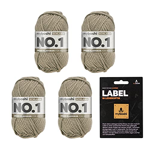 myboshi No.1 Wolle zum Häkeln und Stricken, Schnellstrickgarn, inkl. Label, Strickwolle, Häkelwolle, mulesing-frei, Ll. 55m /50g, 30% Wolle (Merinowolle) Braun (Schlamm), 4 Knäuel