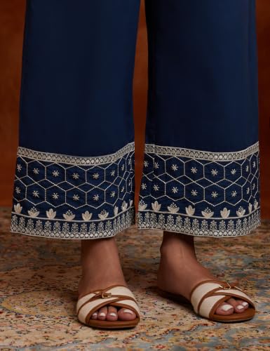 Image of Amazon Brand - Myx Women's Cotton Embroidered Palazzo Pants (Available in Plus Sizes)