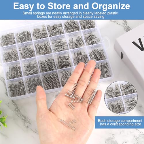 390 Stück Druckfedern Sortiment Kit, Edelstahl Druckfede mit Sortierbox, 24 Verschiedene Größen Edelstahl Kleine Federn Set Mini Federn für DIY Zuhause Automobilreparaturen