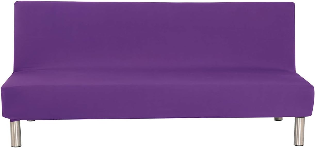 Plain Armless Sofa Bed Cover Polyester Spandex Stretch Futon Protective Case Protector 3-Seater Elastic Fully Foldable Couch Sofa Shield for Folding Couch without Armrests (Purple)
