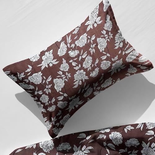 Image of Blue Strip Polycotton Fitted Bedsheet, Single 42x75 (Brown White Flower) | 300 TC | All-Round Elastic Grip | Soft, Breathable & Colourfast | Wrinkle Resistant | Machine Washable