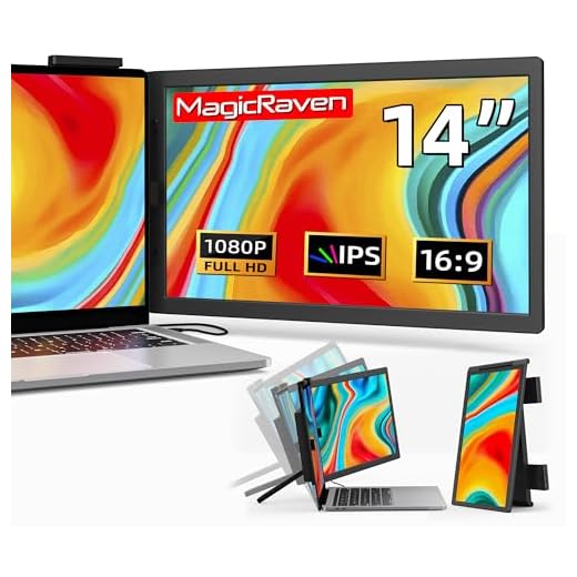MAGICRAVEN Laptop Screen Extender, 14" FHD 1080P IPS Dual Laptop Monitor Extender, Portable Monitor for Laptops 14"-16" with USB-C/HDMI Port, Second Screen Plug and Play for Windows, Mac, Android
