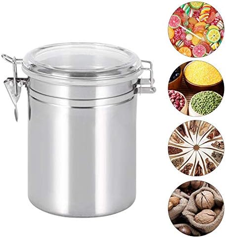 Kitchen Canister, Sugar Food Tea Coffee Candy Storage Jars Stainless Steel Coffee Container Airtight Food Storage Container Clip Top Jars, 4.9x6.7inch