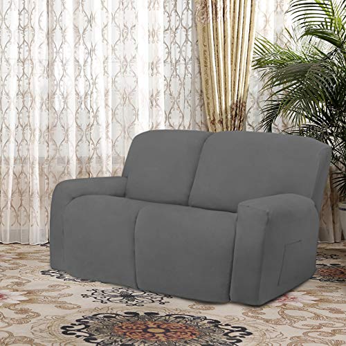 Image of Easy-Going 6 Pieces Microfiber Stretch Sectional Recliner Sofa Slipcover Soft Fitted Fleece 2 Seats Couch Cover Washable Furniture Protector with Elasticity for Kids(Recliner Loveseat, Gray)