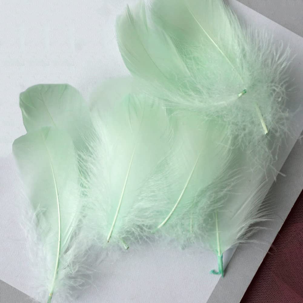 100Pcs Fairy Green Natural Goose Feathers, 3-5Inch Centerpieces Feahers Bulk, Colorful Craft Feathers for Wedding Party Centerpieces Vase Home Halloween Decoration