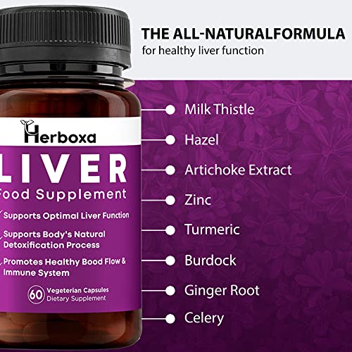 Herboxa Liver Complex For A Healthy Liver - Natural Liver Detox Supplement Supporting Liver Health - Artichoke Capsules In High Doses For Optimized Liver Functions - 60 Vegan Milk Thistle Capsules #TOP2