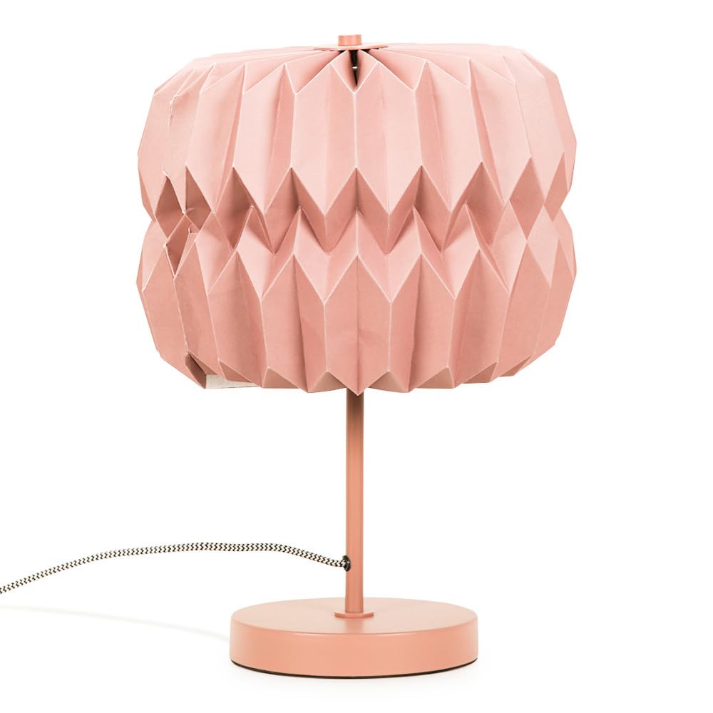 ValueLights | Pink Metal Bedside Table Lamp with Origami Paper Fold Lampshade Living Room Bedroom Light + LED Bulb | Table Lamps & Home Improvements Essential
