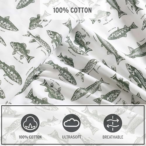 Image of Eddie Bauer - Full Sheet Set with Fitted Sheet & Pillowcases, 100% Cotton Percale Bedding, Crisp & Cool, Dorm Room Essentials, Wes Fish Green