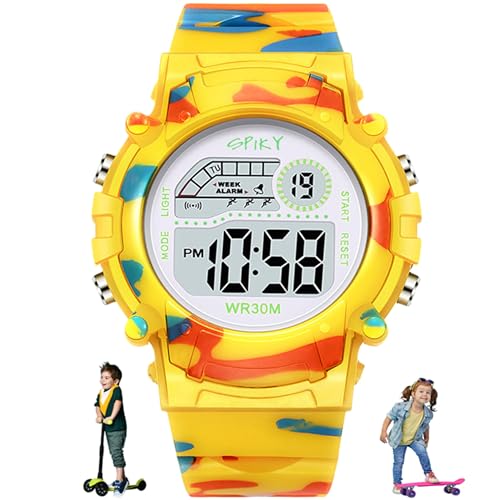 Image of SPIKY Round Digital Sports Watch for Kids | Military, Camouflage Design | Multifunctional & Luminous Display | 30M Water Resistant | Best Birthday Gift Wrist Watches for Boys & Girls | Age 2-12 Years