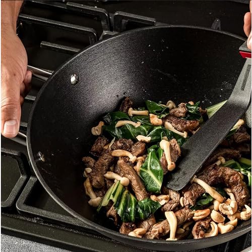 FMprofessional Force Wok en fonte 32 cm - Poêle wok avec revêtement antiadhésif de qualité supérieure - Convient à tous les types de feux (y compris induction) - Environ 33 x 42,8 x 12 cm – vue 2