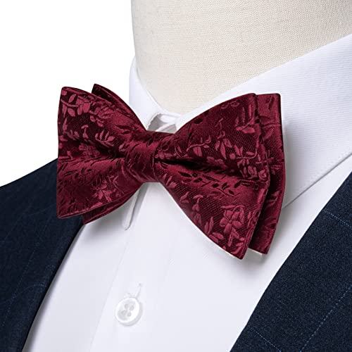 Image of DiBanGu Paisley Pre-Tied Bow Ties for Men Silk Adjustable Bowtie and Pocket Square Cufflinks for Wedding Party