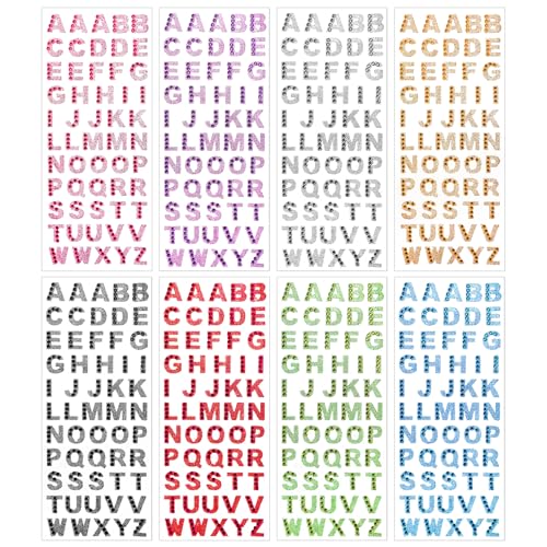 Image of Rhinestone Stickers, 440 Pcs Glitter Letter Stickers 8 Sheets 0.6" A-Z Rhinestone Letter Sticker Self Adhesive Glitter Crystal ABC Word Sticker for Scrapbooking Grad Cap Handicraft Art Card Making