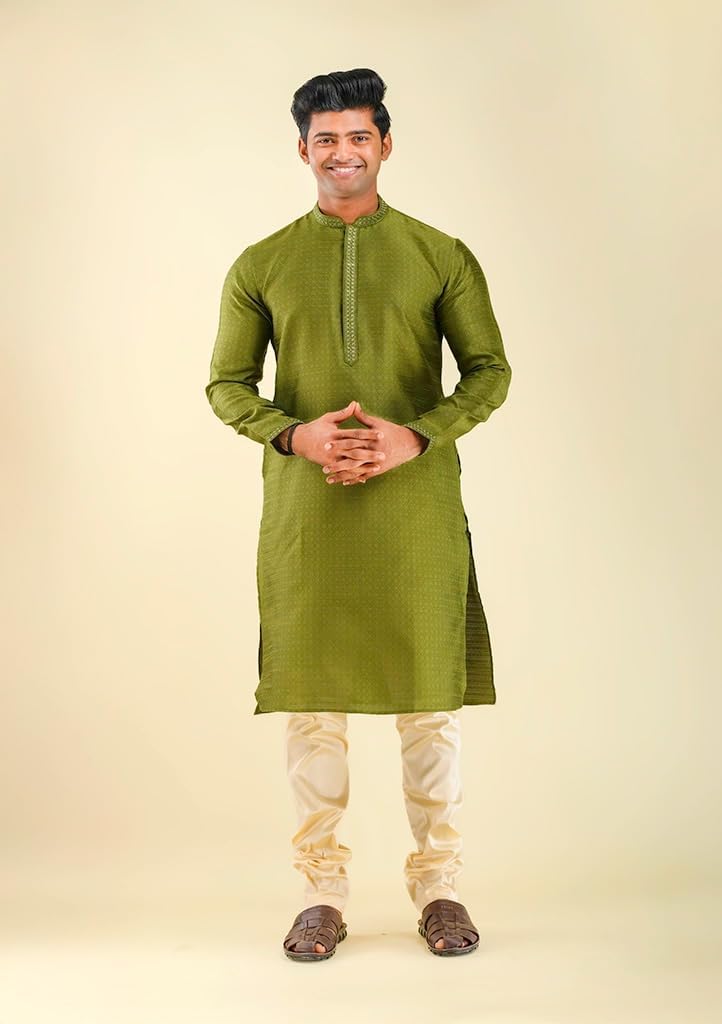 HOME ARCHIVE Men's Neck Embroidery Cotton Indian Kurta Pajama Set Casual Fashion for Indian Wedding Festivals Occasion