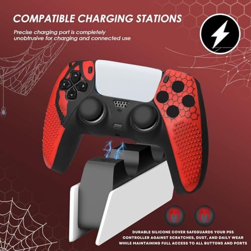 Image of TMG PS5 Controller Skin Spider-Man Theme Silicone Pecial Edition Protective Skin Case Cover for PS5 Controller with 2 Thumb Grip Caps (Red-Black)
