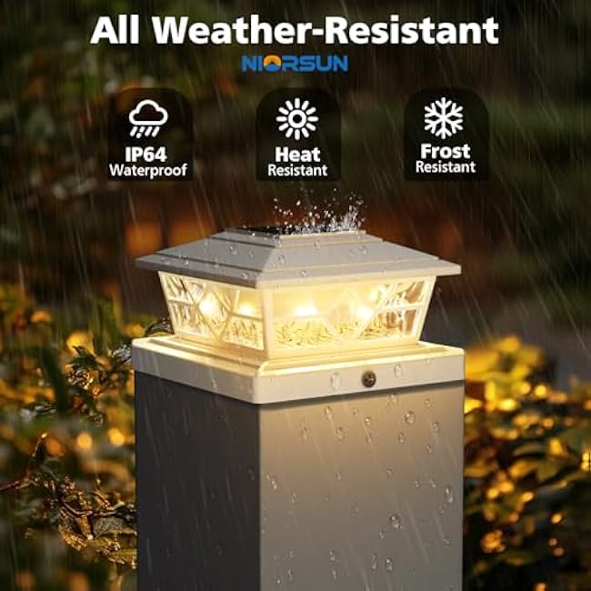 NIORSUN Solar Post Lights Outdoor 12 Pack, 2 Modes LED, Deck Fence Post Solar Lights for 3.5x3.5 4x4 5x5 5.5x5.5 Caps Patio Garden Decoration, White