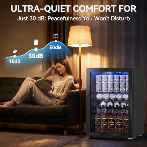 Image of Tehanld 2.5 Cu.Ft Wine Fridge, Beverage Fridge With Glass Door, Wine Cooler Refrigerator, Beverage Drink Beer Cooler, Adjustable Shelves & Digital Temperature Display, 22 Bottle 95 Can