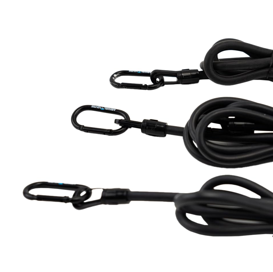 Swim TetherReplacement - American Made Stretch Resistance Band with Clips Cord Bungee UV Resistant for Outdoors Swimming Pool Multipurpose Single Length - 3 Pack (4.5' 6' 8')