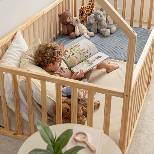 Comfy Cubs Kids House Gated Floor Bed Twin Size – 100% Pinewood Montessori Floor Bed with Safety Enclosure for Children Aged 5+, Fun Kids Playhouse Design for Sleep & Play - Natural Wood - Image 7