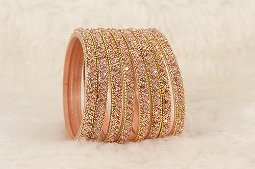 Image of NMII Glass Bangles Set For Girls and Women Studded Zircon Gemstone and Beads I women bangles I (Pack of 8)